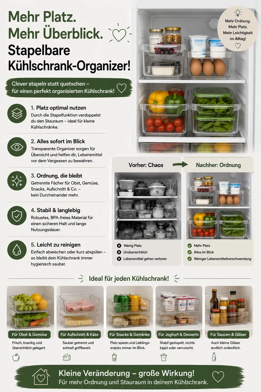 Stapelbare Kühlschrank-Organizer